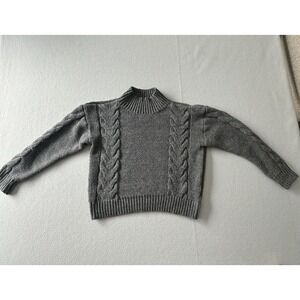 Girls Youth Medium Mock‎ Neck Chunky Classic Cable Knit Sweater Charcoal Gray